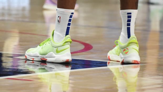 Paul George wearing the Nike PG 5 'Pao Jiao'